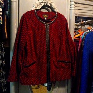 Bob Mackie wearable art, red and black jacket, size 1X